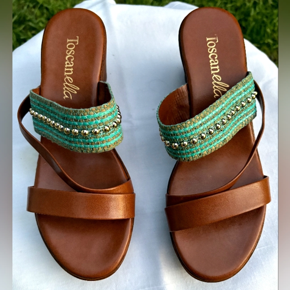 Toscanella Italian Wedge Genuine Leather Platform Wedge Sandals Women's 8 -